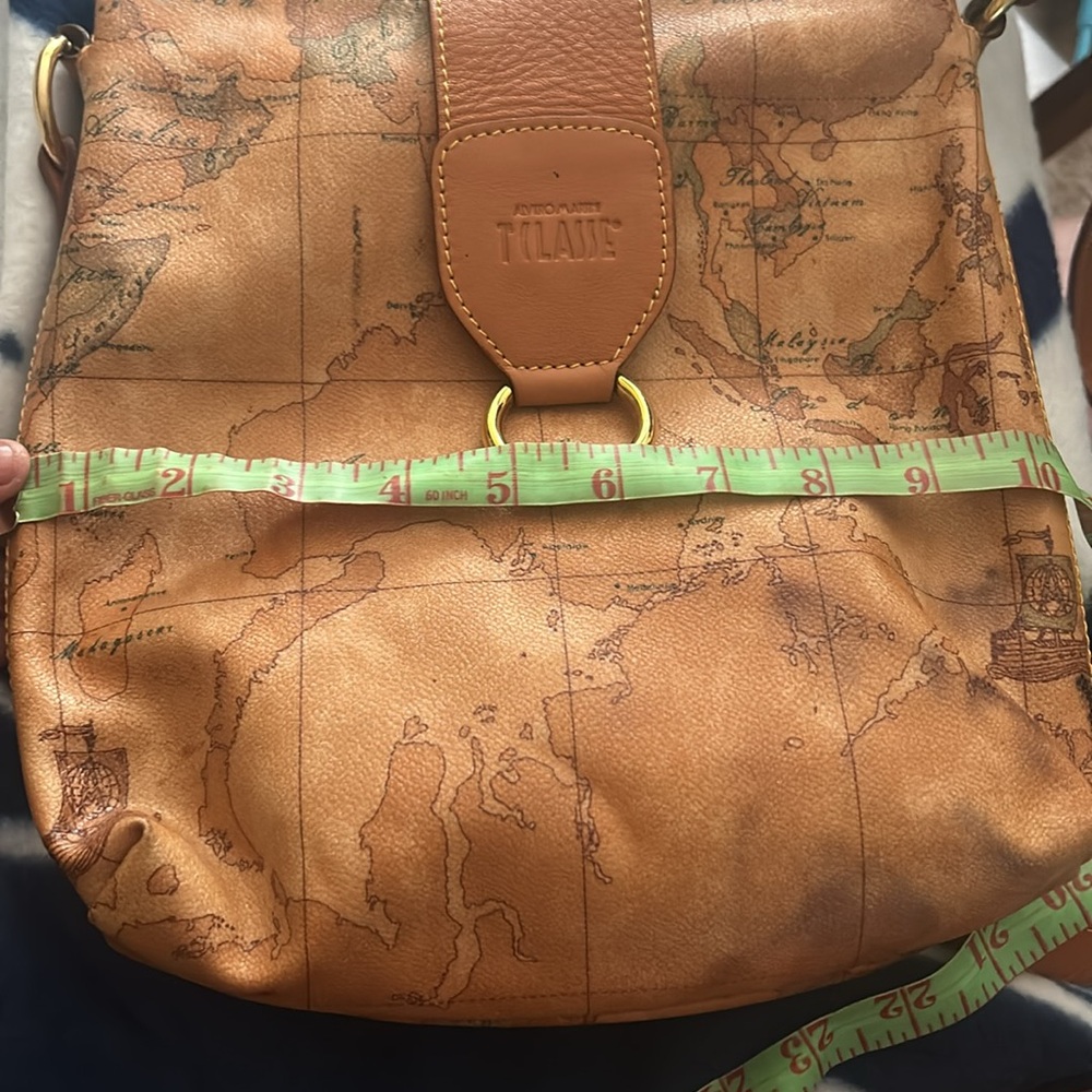 Alviero Martini 1A Classe Geo World Map Shoulder Bag Purse Coated Canvas Leather - Picture 12 of 16